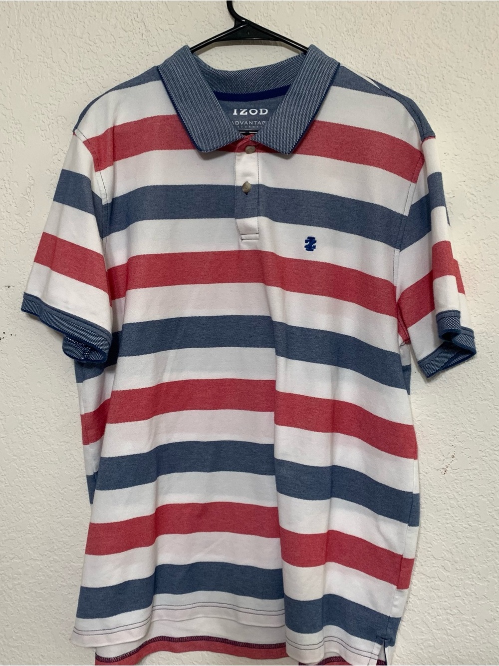 Izod Men’s Red, Navy & White Horizontal Stripe Polo